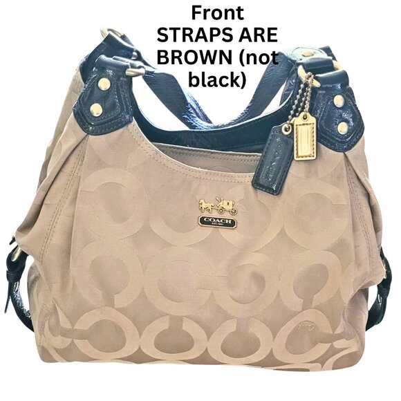 Coach Madison Maggie Op Art Handbags - SOLD. EUC LARGE Coach Madison Maggie Op Art Tan C Jacquard Shoulder Bag